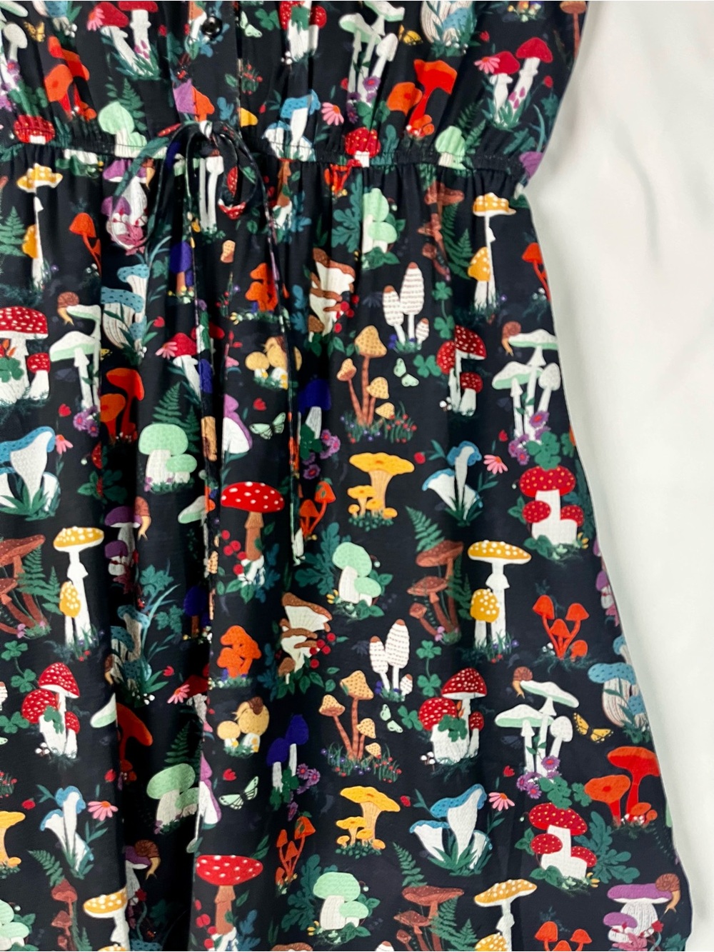Whimsigoth Witchy Fairy Cottagecore Mushroom Print Lined Dress with Pockets Sz M - Picture 4 of 15